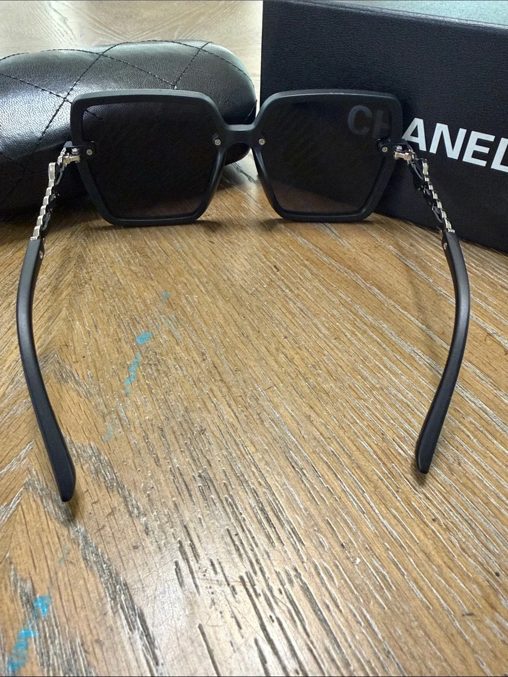 CHANEL Black & Silver Oversized Square Sunglasses with CC Logo